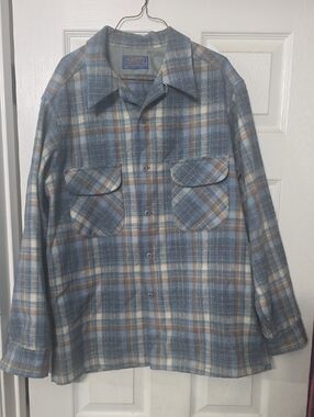 Pendleton Board Shirt Blue and Brown Plaid Wool Shirt Jacket